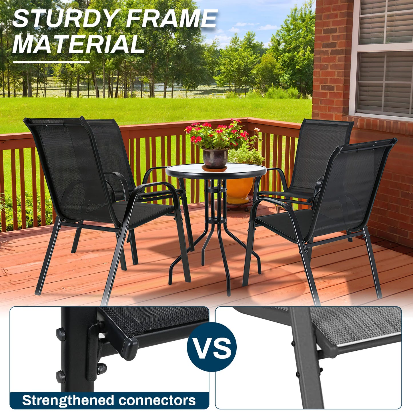 Garden Folding Chairs Steel Iron Teslin Fabric High Back Load 150kg Outdoor