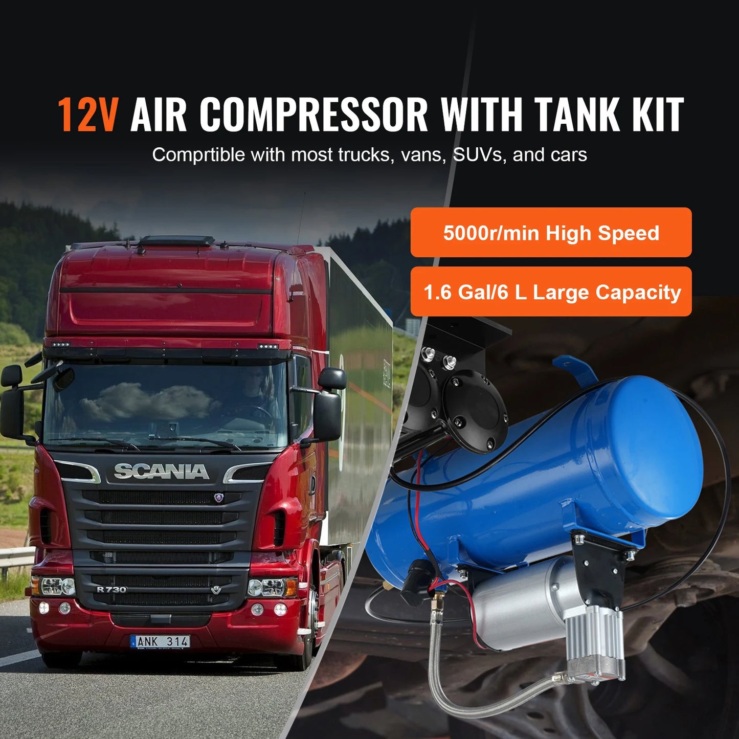 SucceBuy 12V Onboard Air Compressor Kit With Tank For Tire Inflation