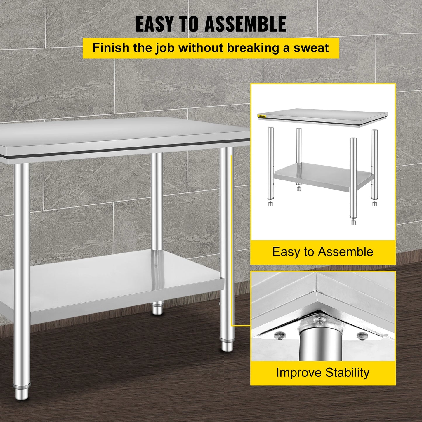 Stainless Steel Kitchen Work Bench With Undershelf For Commercial Use