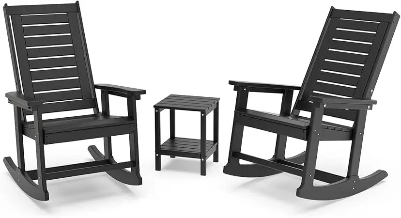 Outdoor Rocking Chair Set 3-Piece HDPE Plastic Porch Rockers