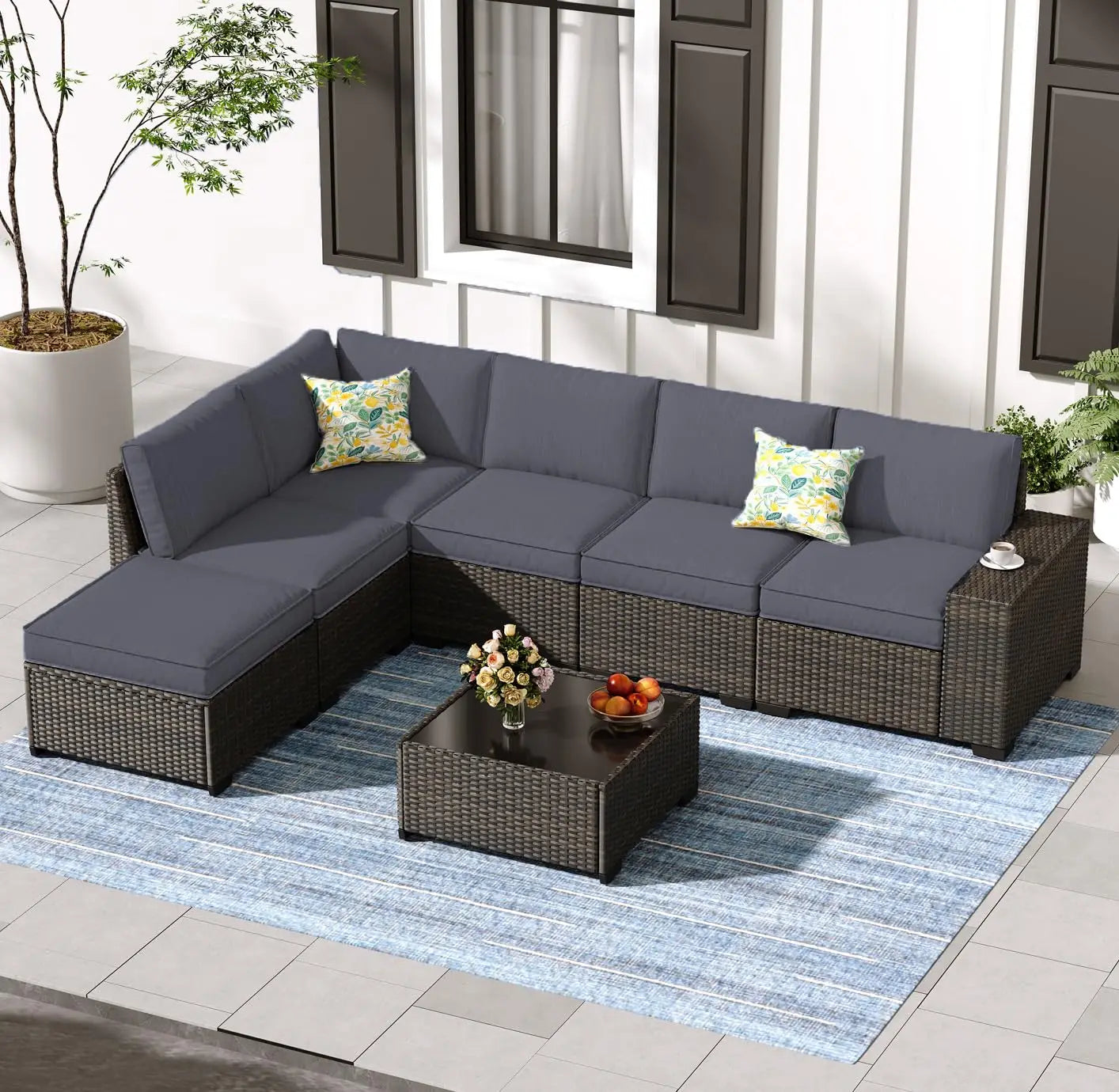 Guangbai All-Weather Outdoor Wicker Patio Furniture Set With Glass Table