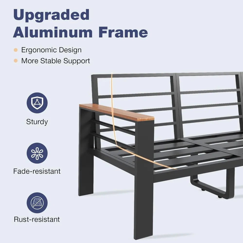 Aluminum Patio Furniture Set 7 Seats Outdoor Sectional with Cushions