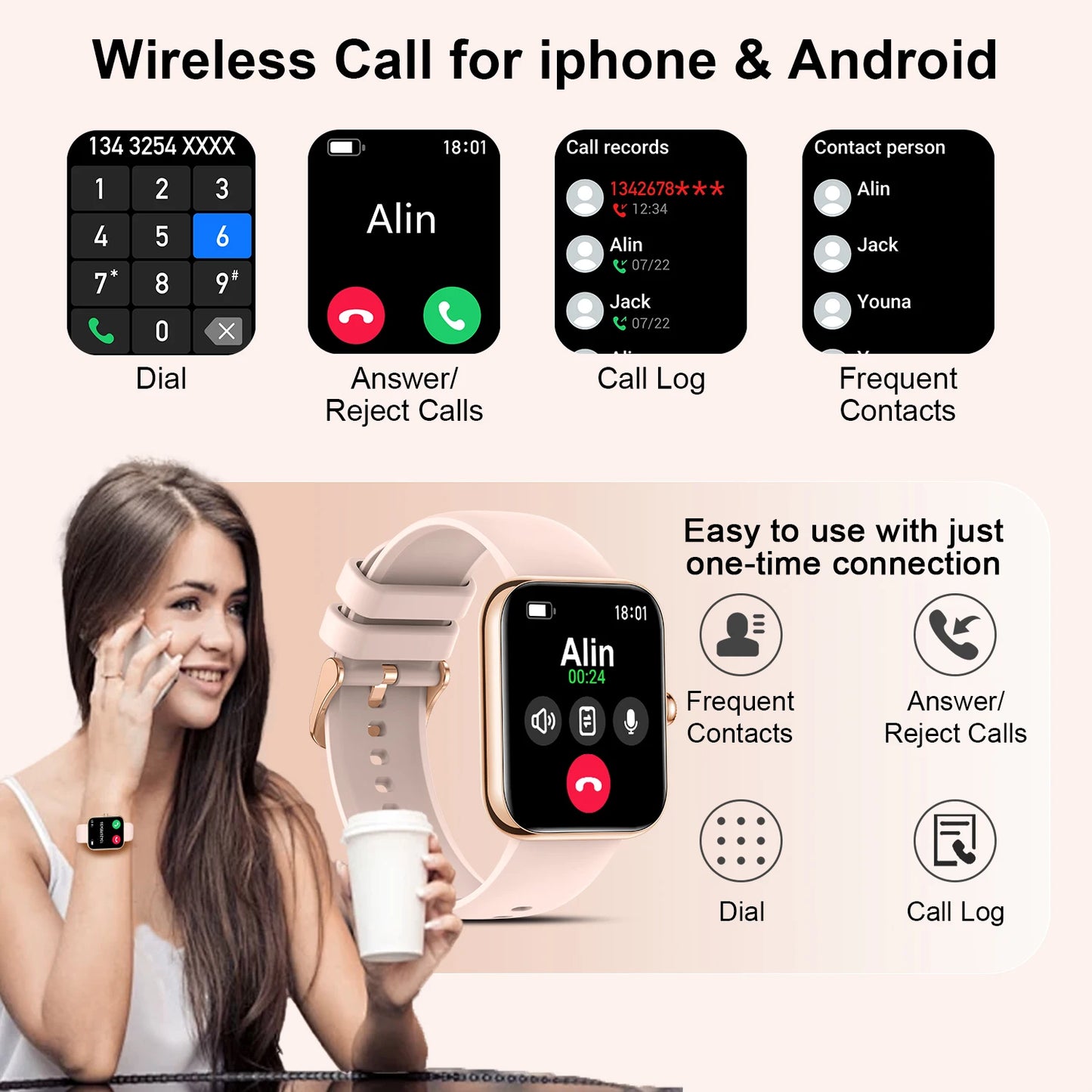Smart Fitness Watch 1.85 Inch For iPhone Android Calls