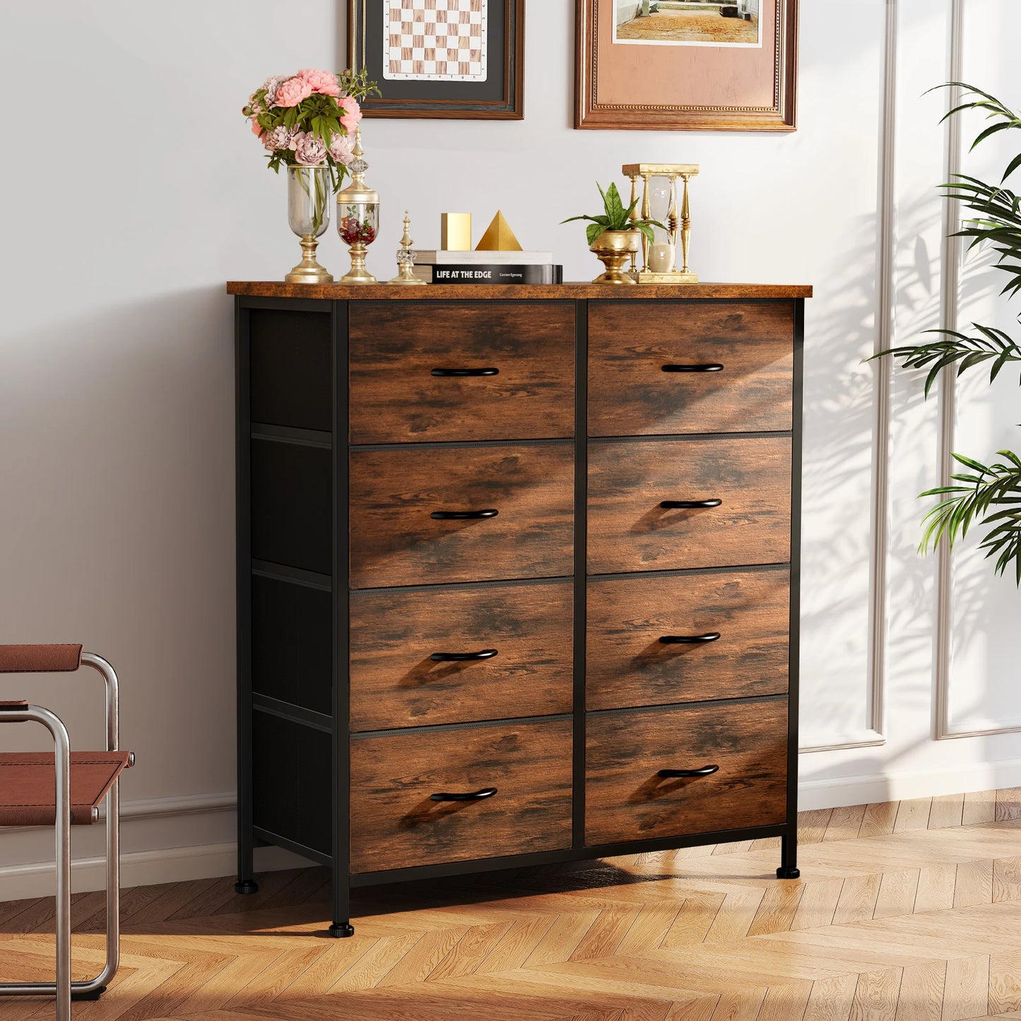 JHK Dresser Wardrobe With 8 Fabric Drawers Metal Frame