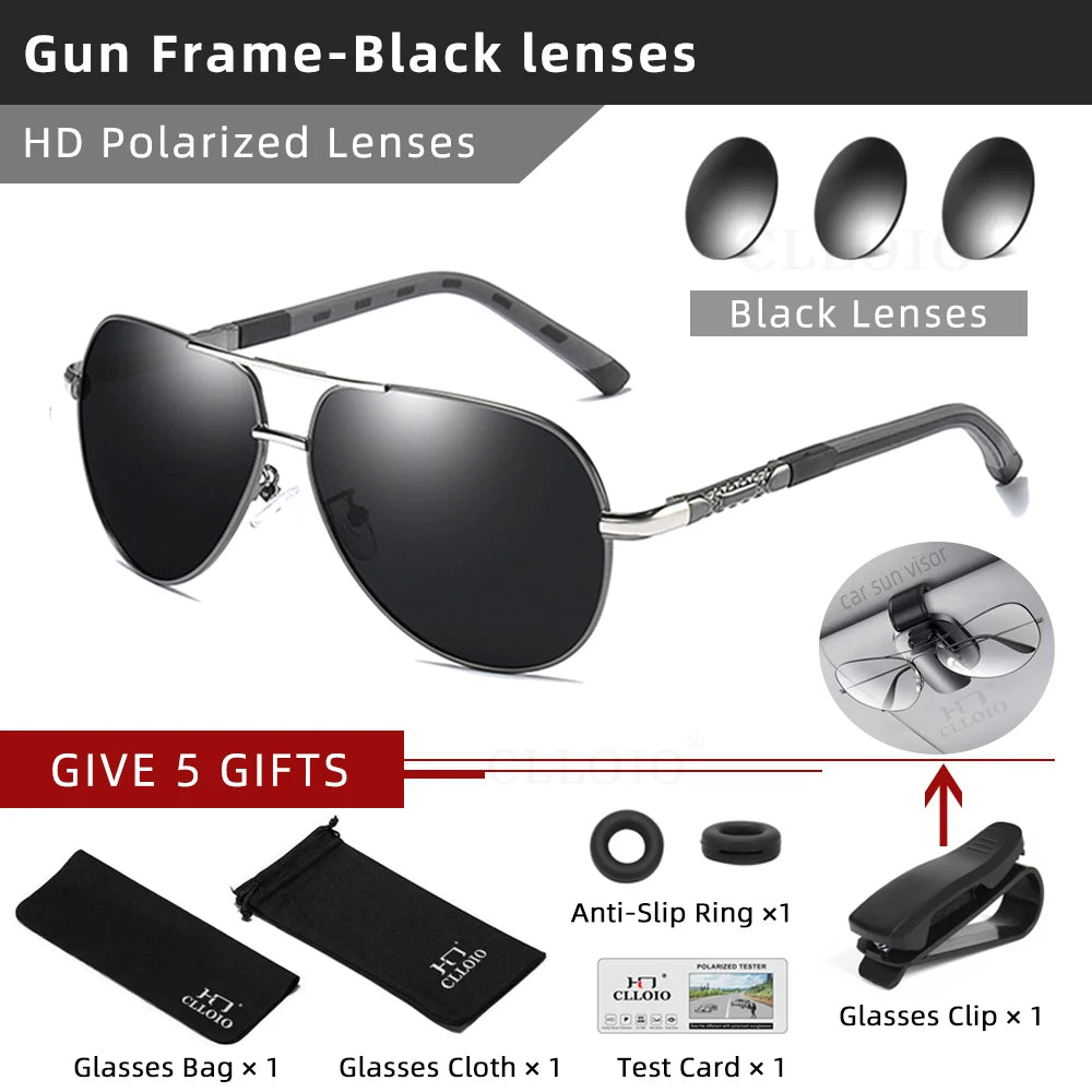 CLLOIO Men Aluminum Polarized Sunglasses Driving Glasses