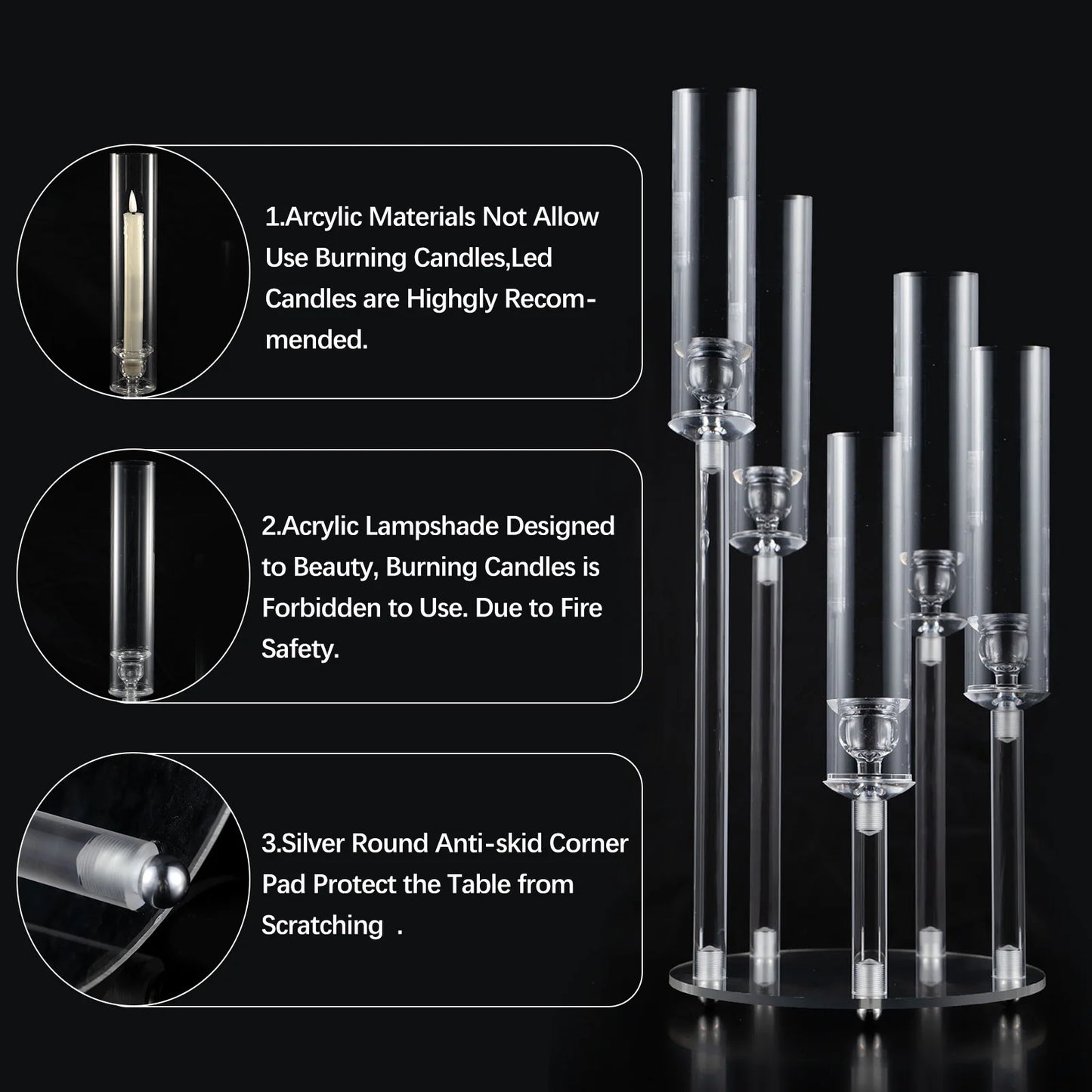 VINCIGANT 10pcs Acrylic Candelabra Centerpiece 5 Arm Candlesticks