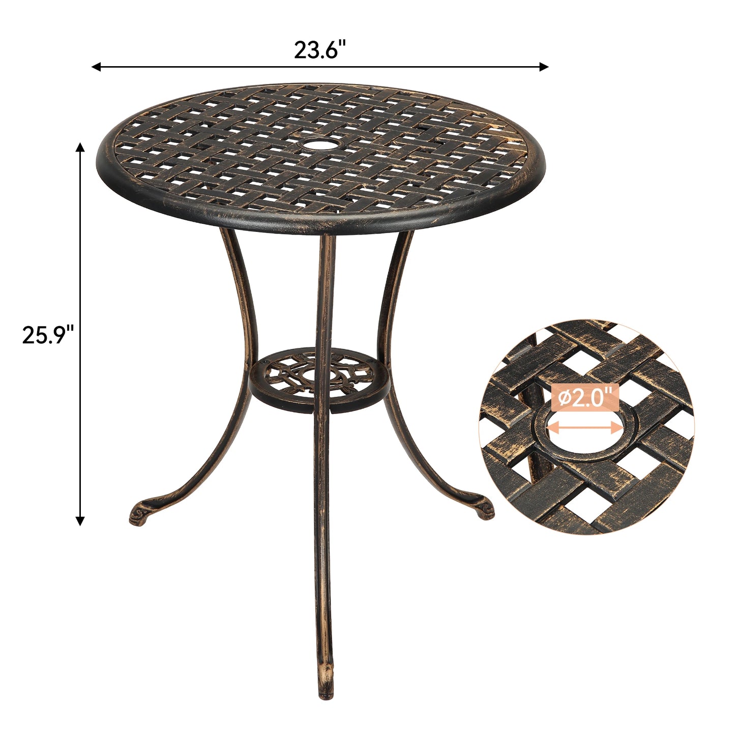 HiMISS Marine Grade Aluminum Outdoor All Weather Bistro Table With Umbrella Hole