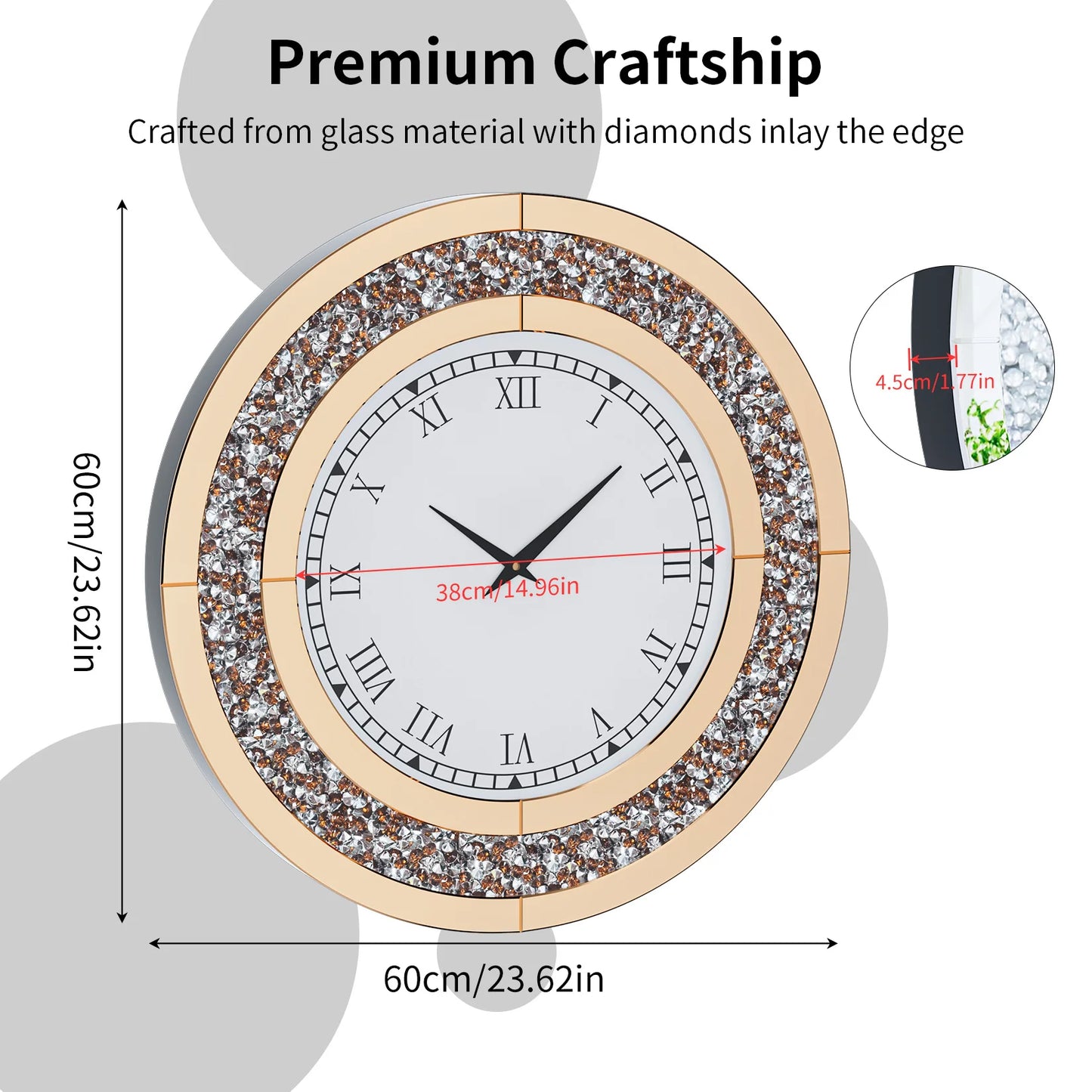 Round Mirror And Wall Clock Decor For Living Room Accent