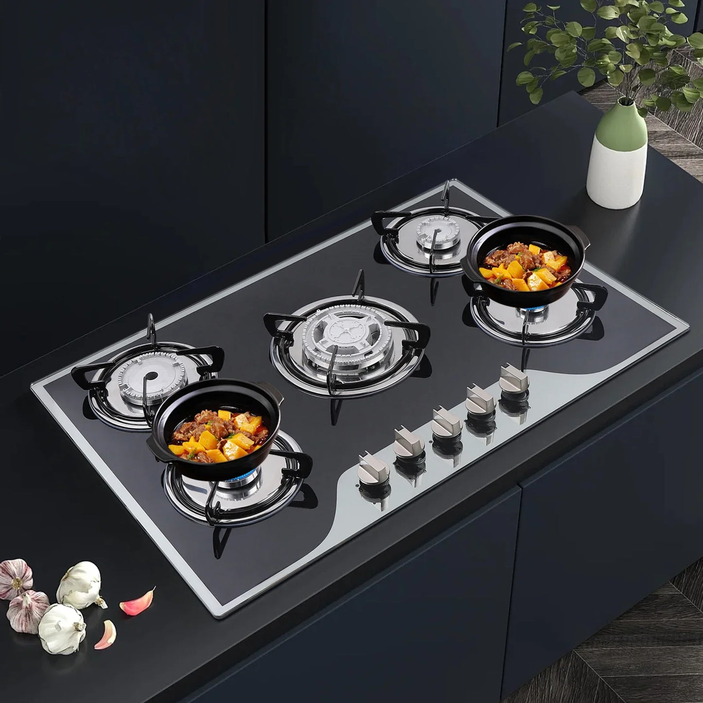 5-Burner Built-In Gas Stove Dual Fuel LPG NG Stainless Steel