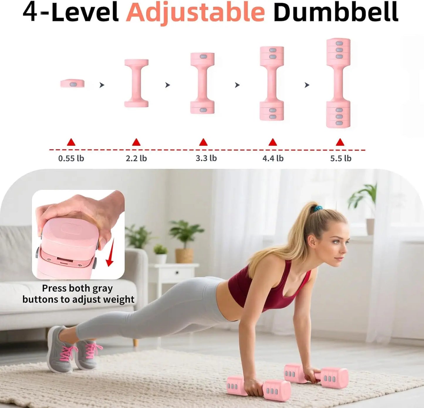 Adjustable Dumbbell Set With Kettlebell Function Four Levels