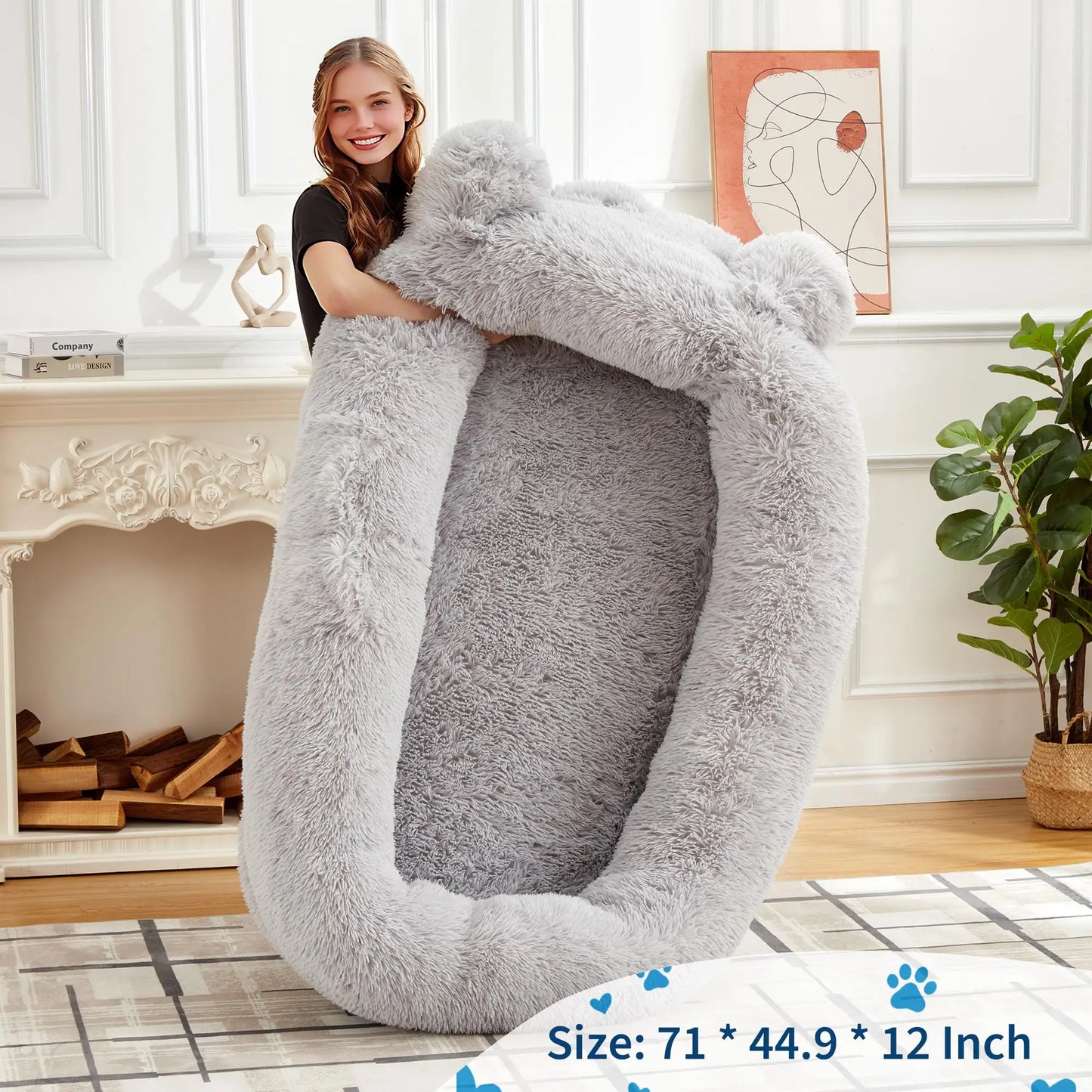HiMISSCN Dog Bed With Removable Cover, Storage Pockets, Matching Blanket