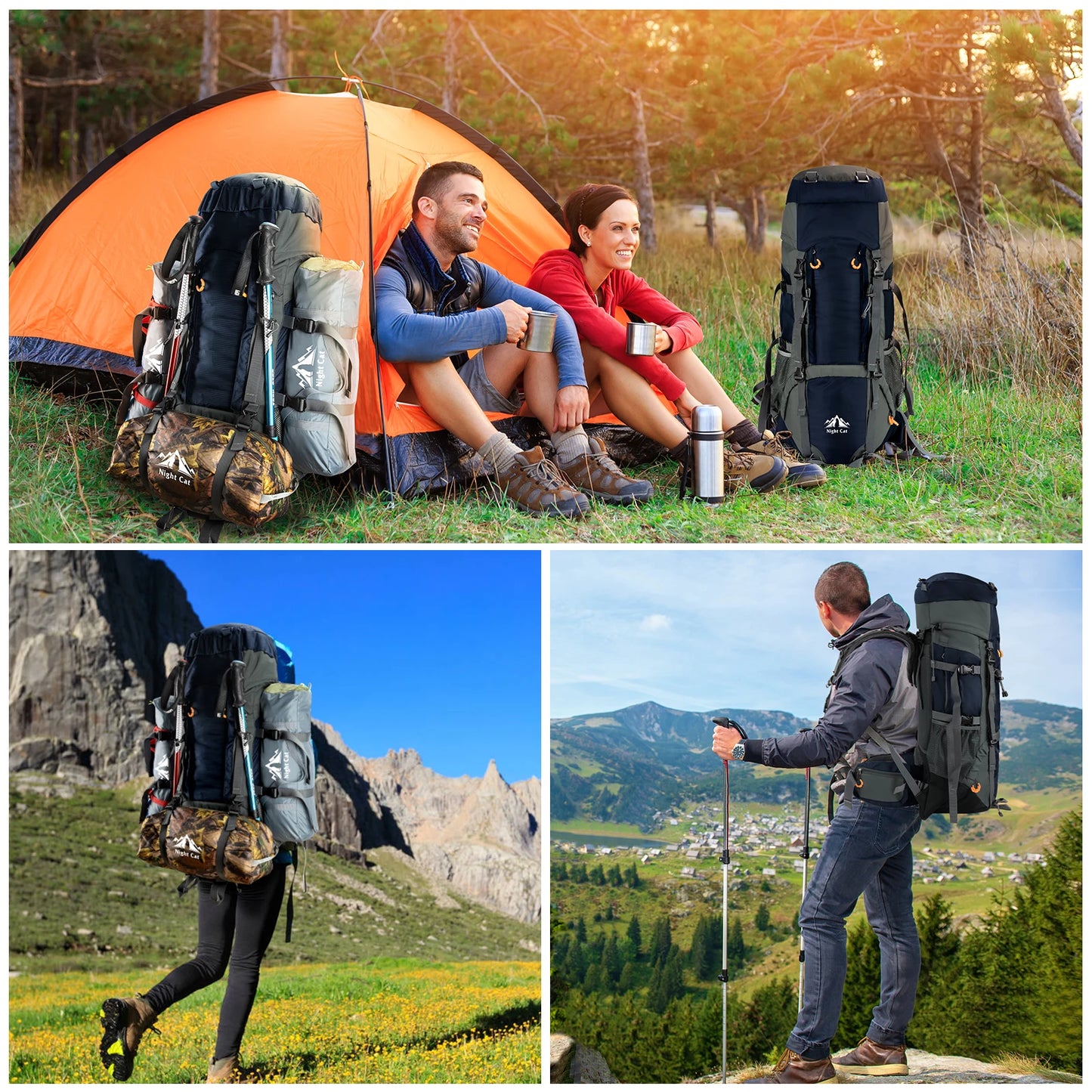 Night Cat Waterproof Internal Frame Hiking Backpack for Men Women