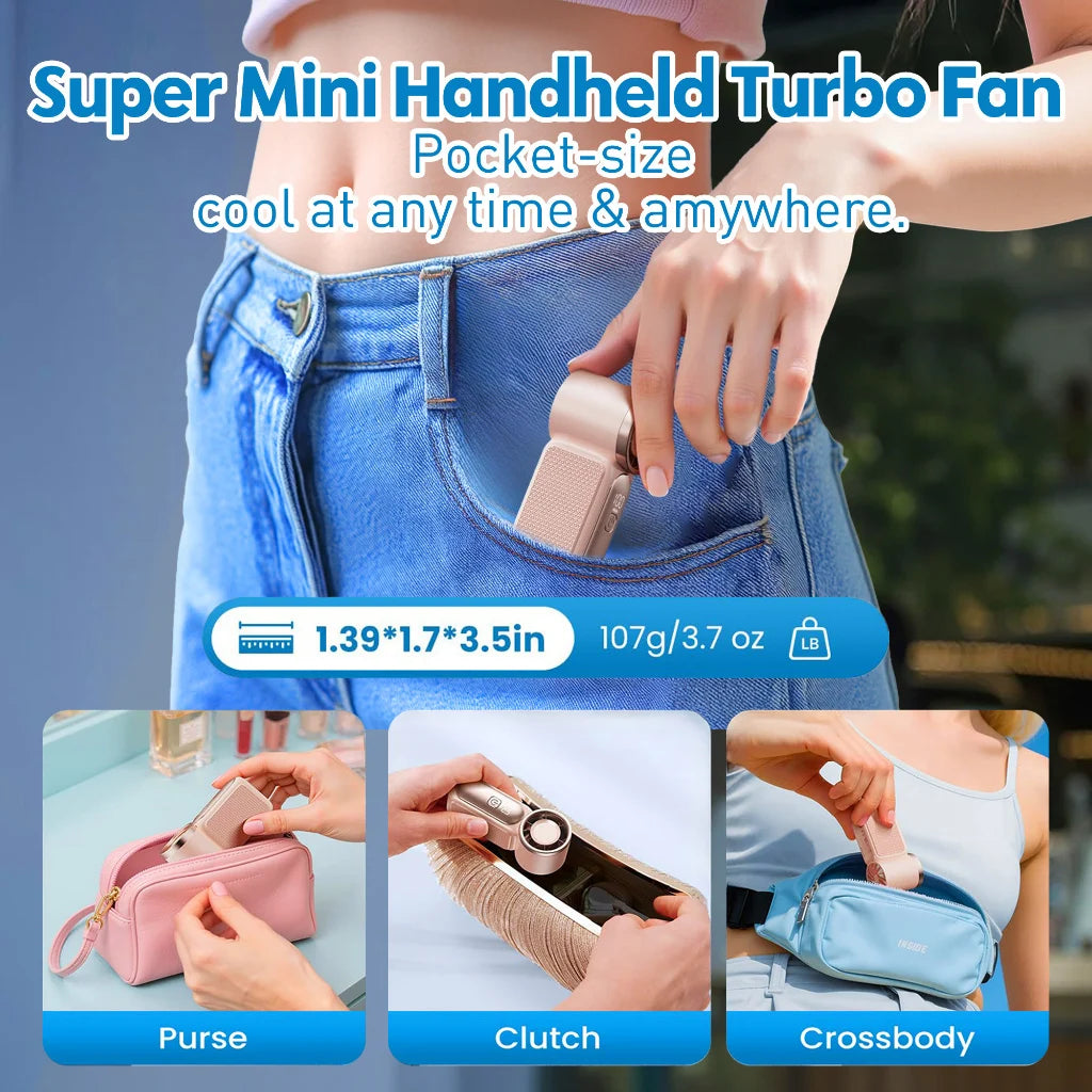 Mini Handheld Fan 3600mAh Portable Turbo Pocket For Outdoor Travel