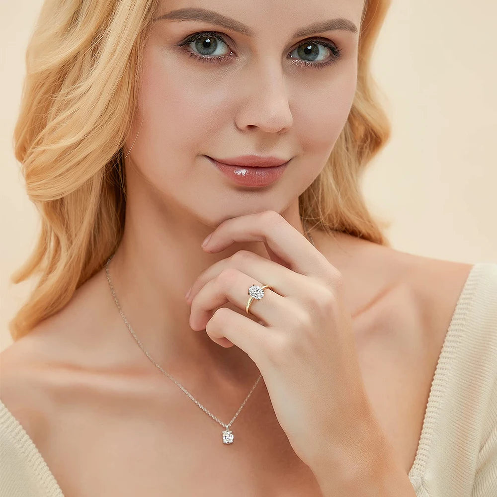 ATTAGEMS Moissanite Ring In Sterling Silver For Women