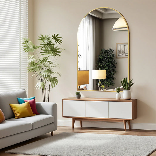 JHK Arched Metal Framed Bathroom Mirror