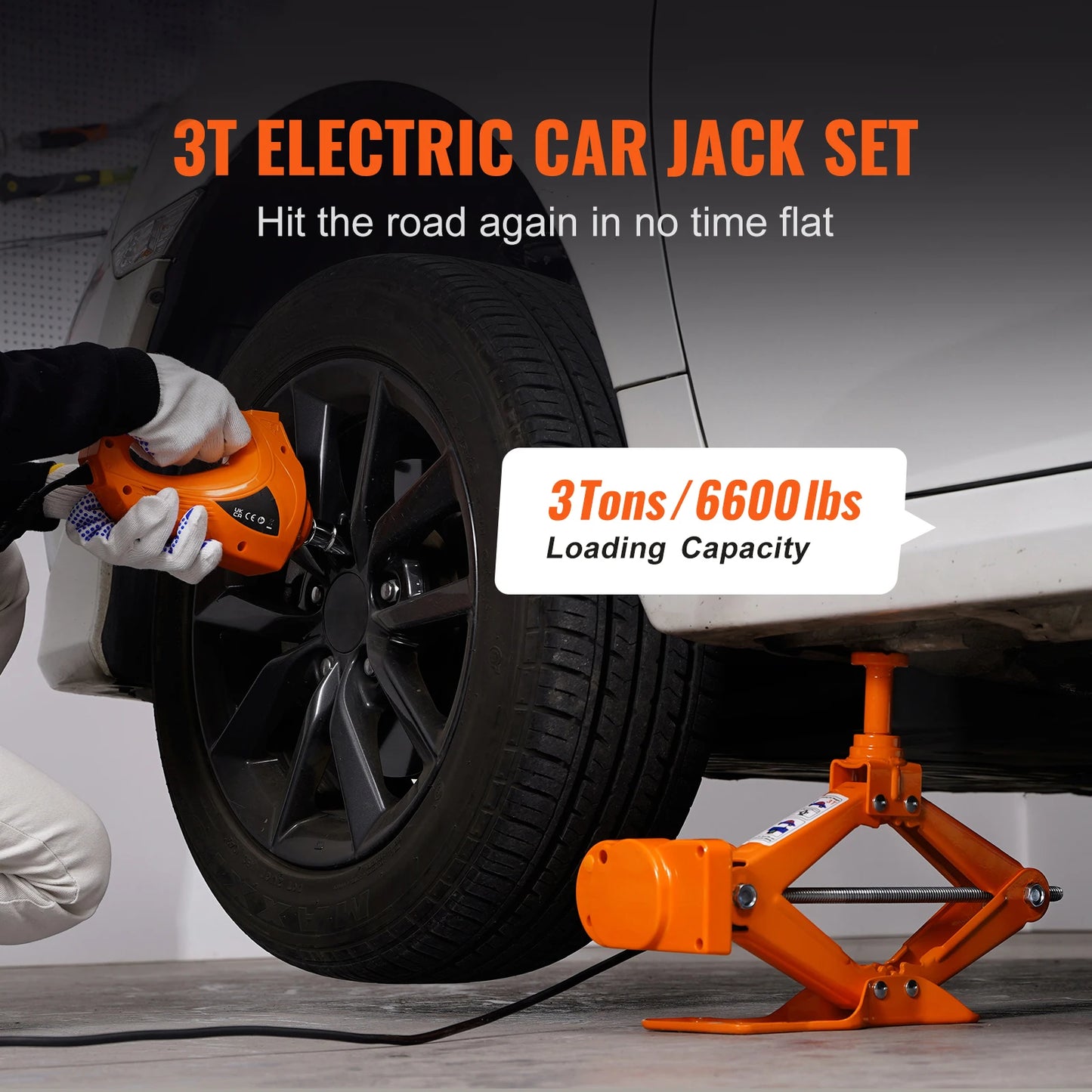 SucceBuy 3 Ton Electric Scissor Car Jack 12V Wrench Kit