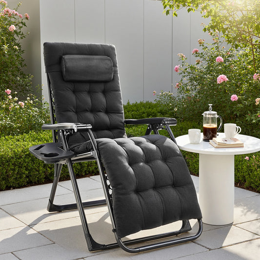 JHK Zero Gravity Recliner Folding Outdoor Lounge Chair With Cup Holder Trays