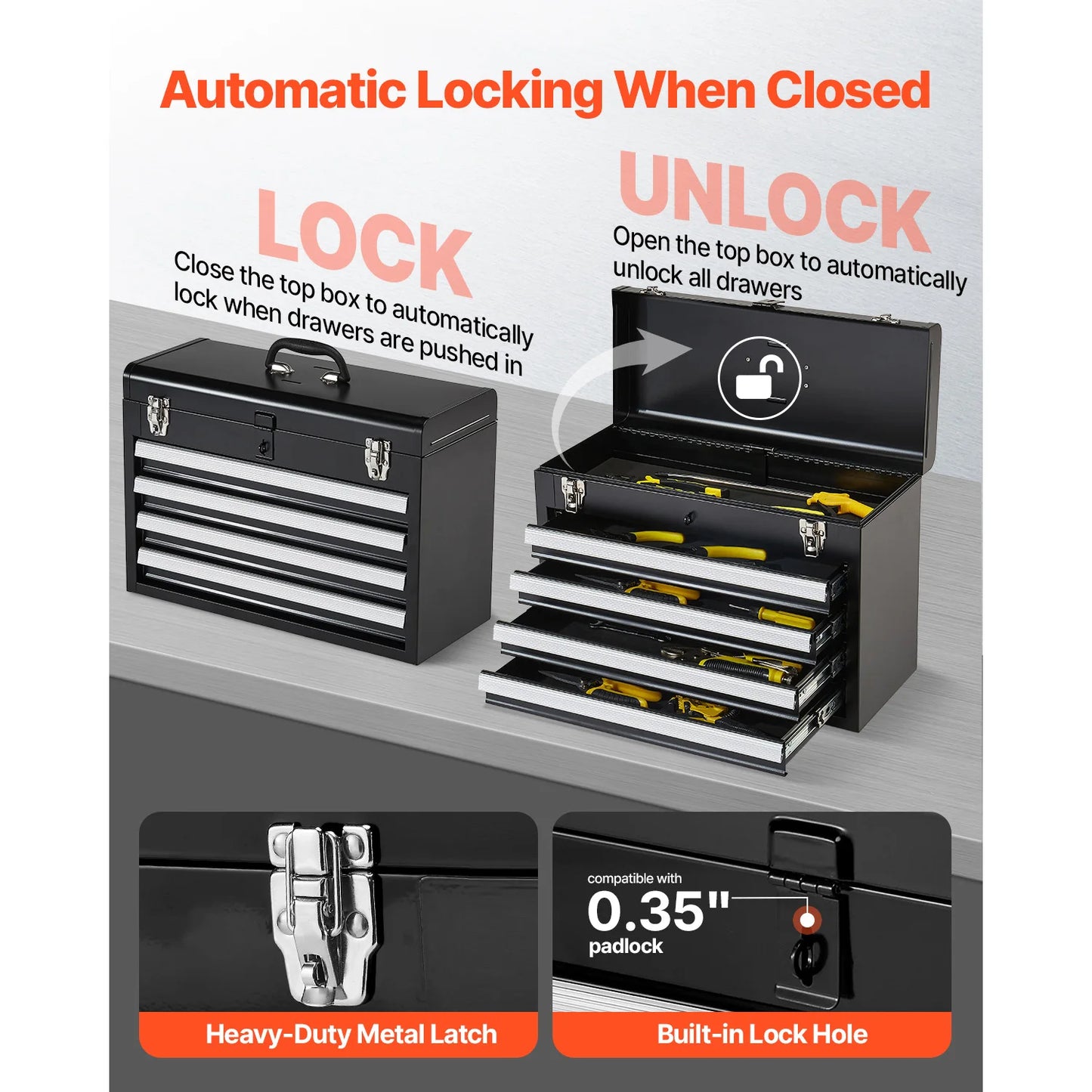 SucceBuy Metal Tool Box With Locking Drawers for Workshop Organization