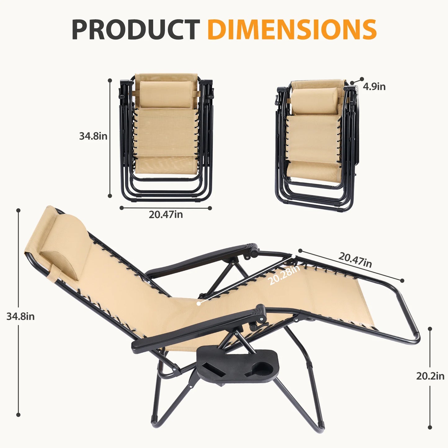 JHK Portable Zero Gravity Recliner Chairs With Cup Holder Trays