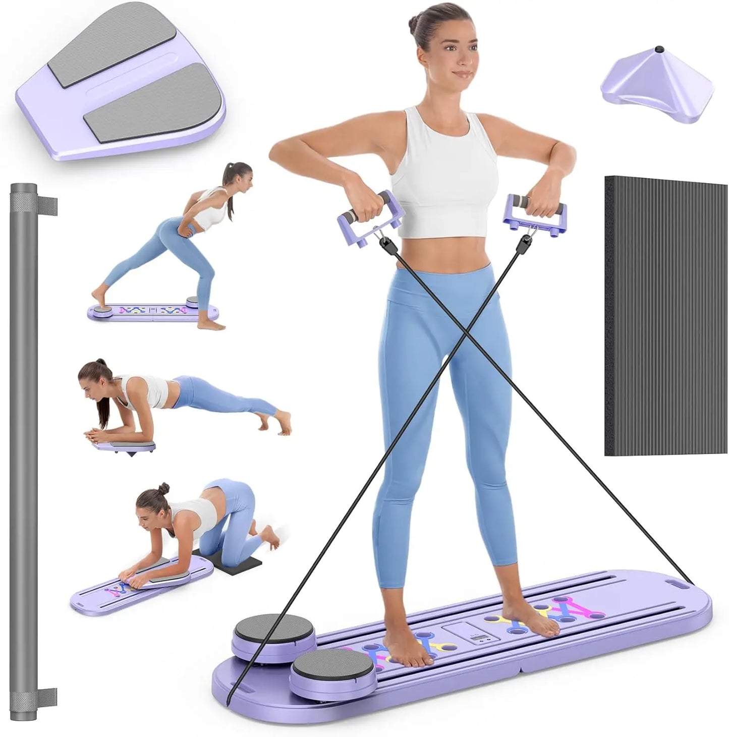 Foldable Pilates Reformer Set 7 In 1 Multi-Purpose Portable Trainer