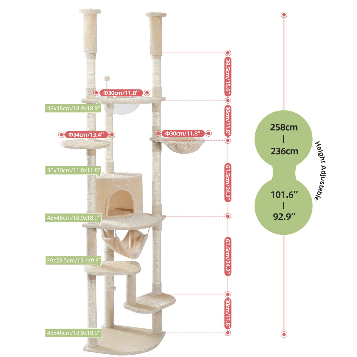 PAWZ Road Floor-To-Ceiling Cat Tree With Sisal Scratching Posts