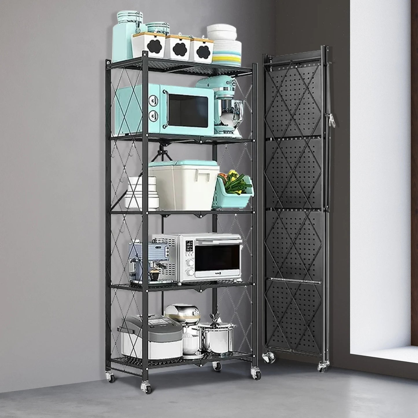 5 Tier Mobile Metal Storage Shelving Unit With Wheels