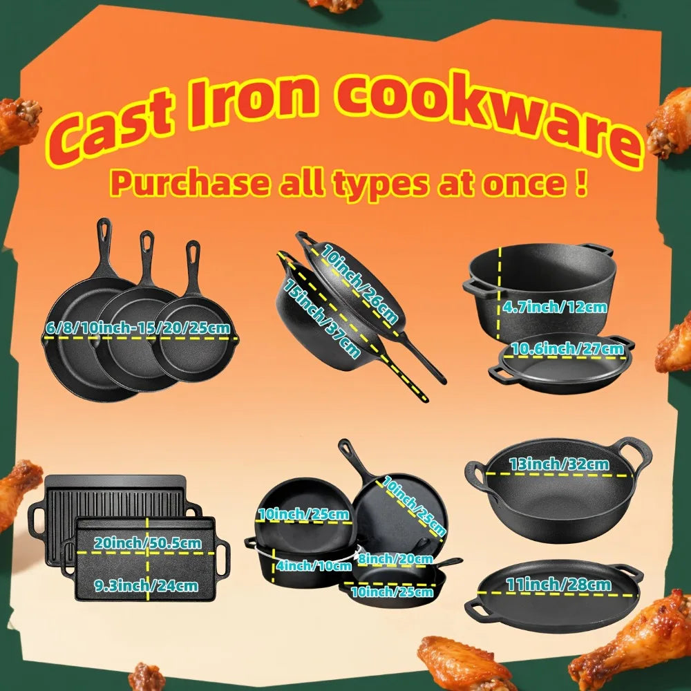 AEDG Three Piece Cast Iron Skillet Set Preseasoned for Oven