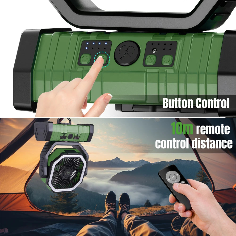 Rechargeable Camping Fan With LED Light 4 Speeds And Remote
