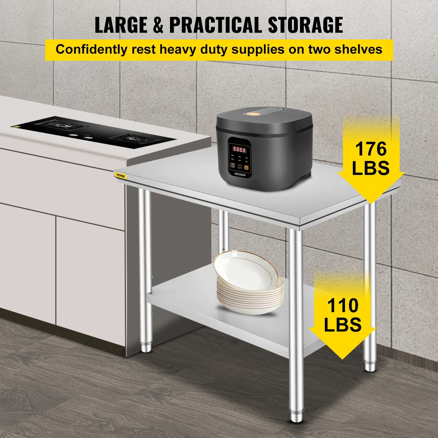 Stainless Steel Kitchen Work Bench With Undershelf For Commercial Use