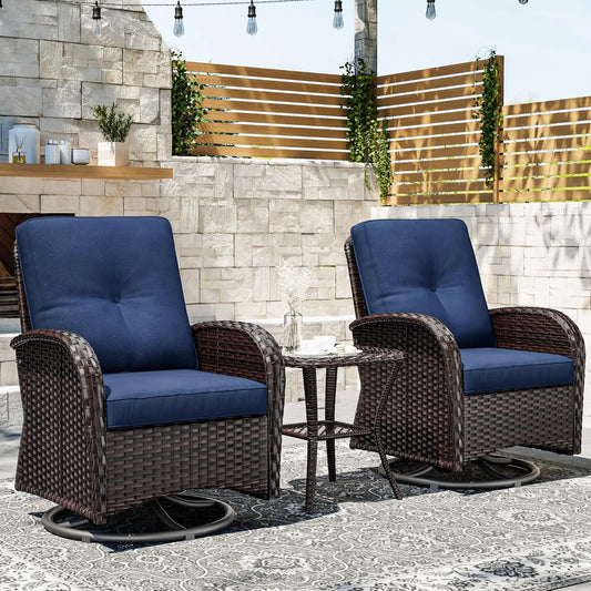 Outdoor Swivel Rocker Chairs 3 Piece Wicker Patio Set