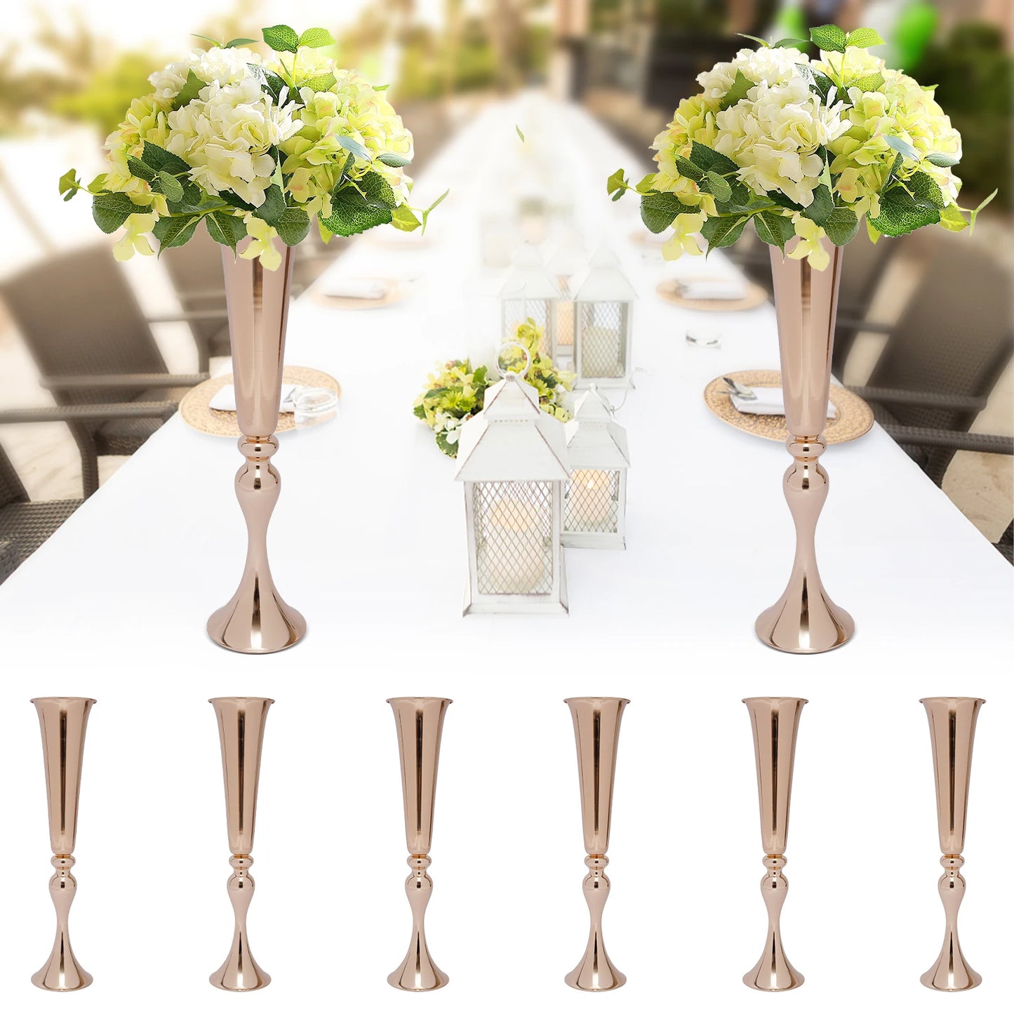 Gold Trumpet Vases Set for Wedding Centerpieces and Table Decor