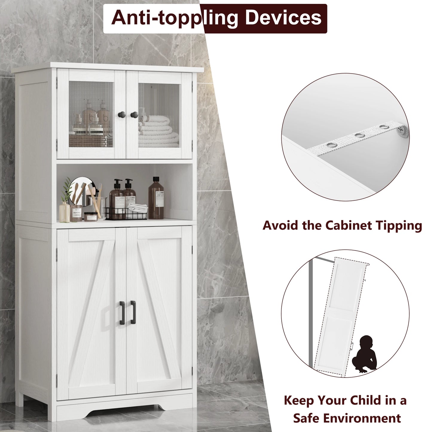 HobbyLane Free Standing Pantry Cabinet With Glass Doors