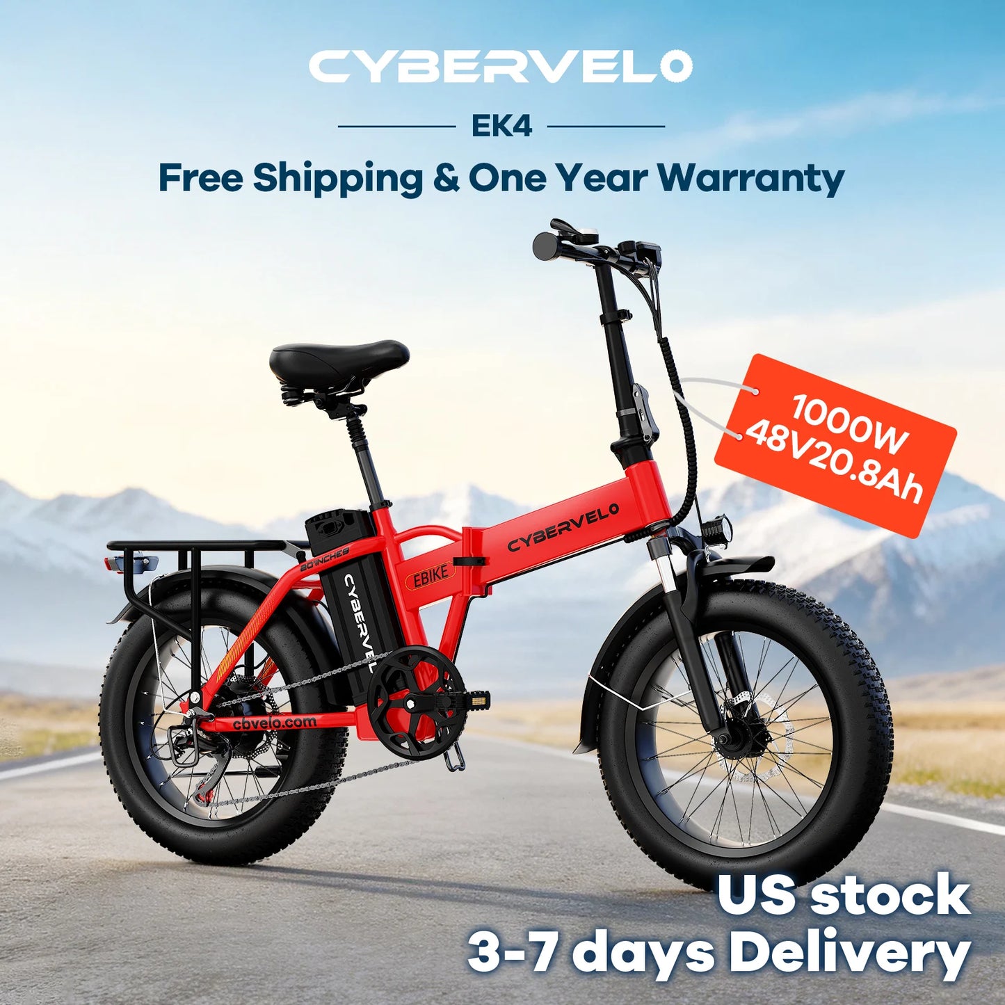 Cybervelo EK4 Folding Electric Bike 1000W 48V 20Ah 30 MPH