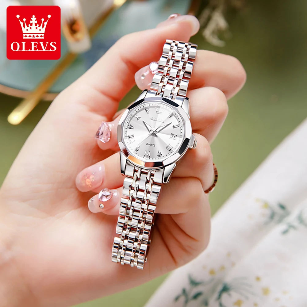 OLEVS 9931 Quartz Women's Watch Stainless Steel Dual Calendar Waterproof