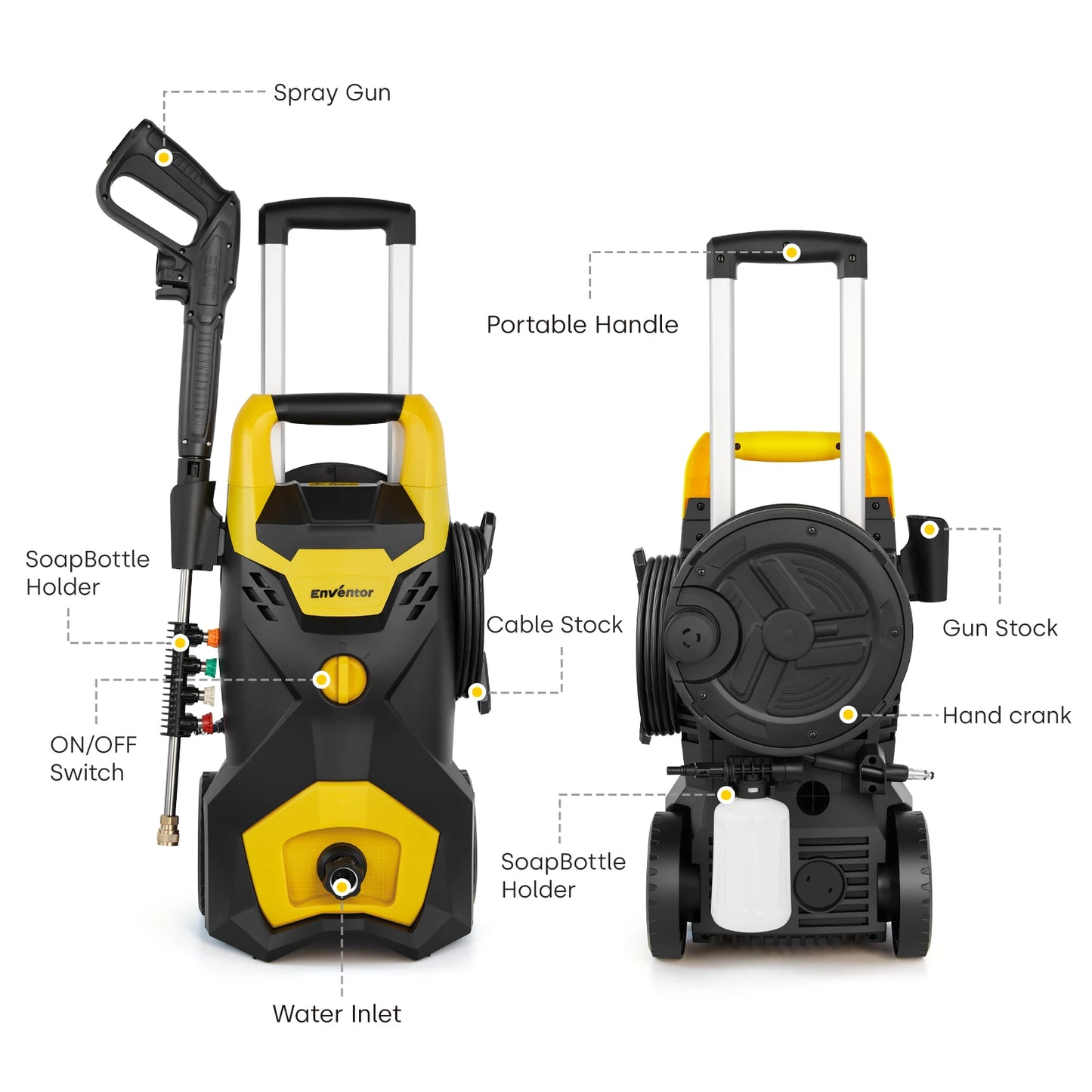 Enventor Pressure Washer 2300 PSI With 4 Nozzles Foam Cannon
