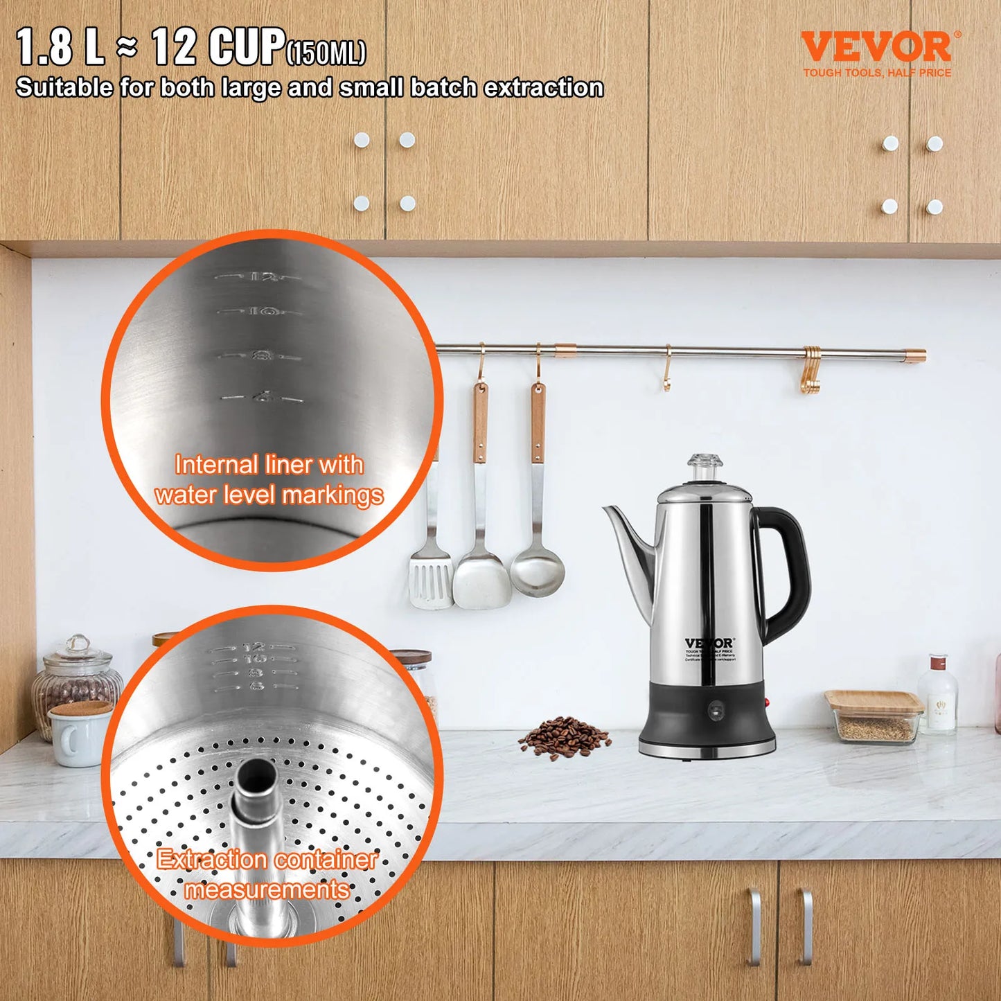 SucceBuy 12-Cup Electric Percolator Coffee Pot 304 Stainless Steel Keep Warm