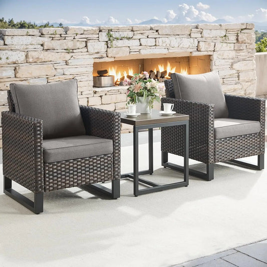 Wicker Outdoor Patio Chairs Set Rattan Bistro Furniture