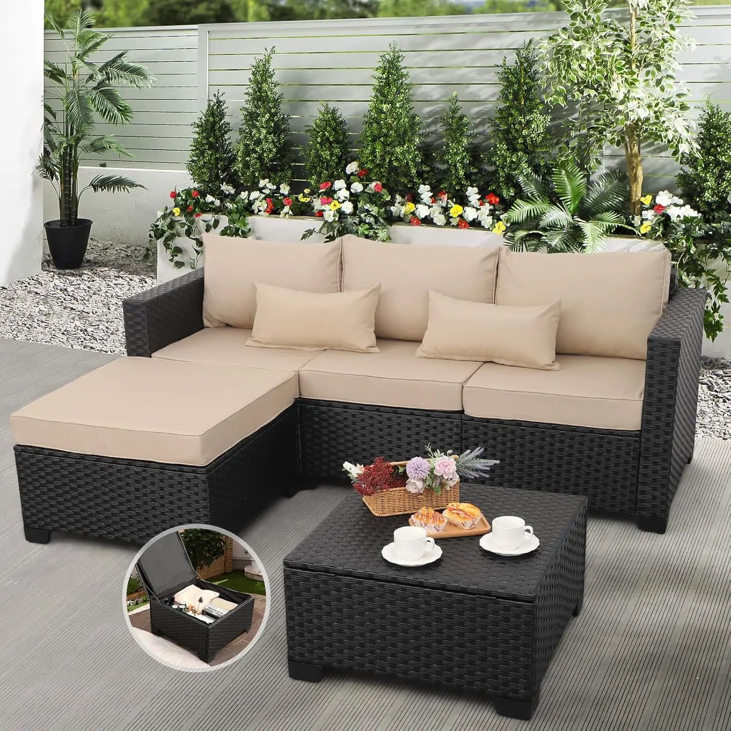 Guangbai 3 Piece Patio Furniture Set Outdoor Sectional Sofa
