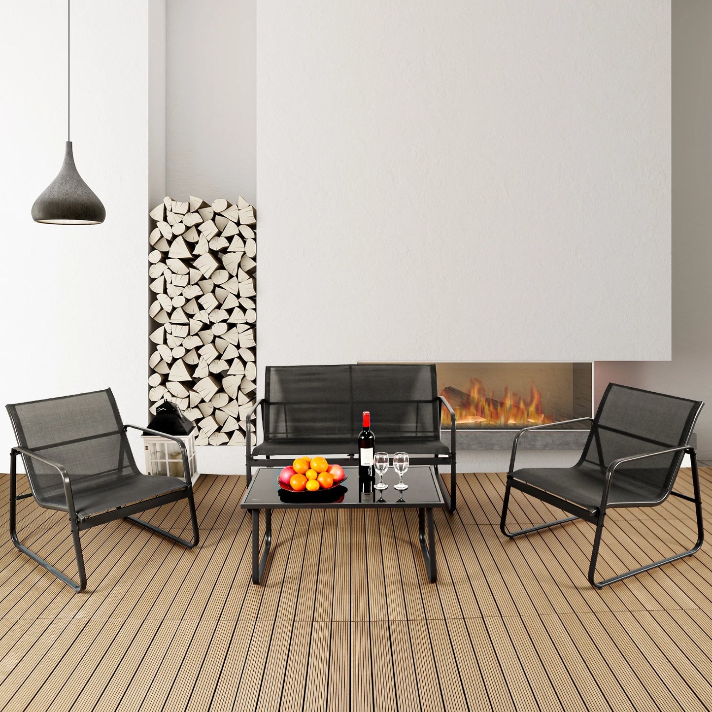 JHK Outdoor Patio Furniture Set With Table And Mesh Backrest