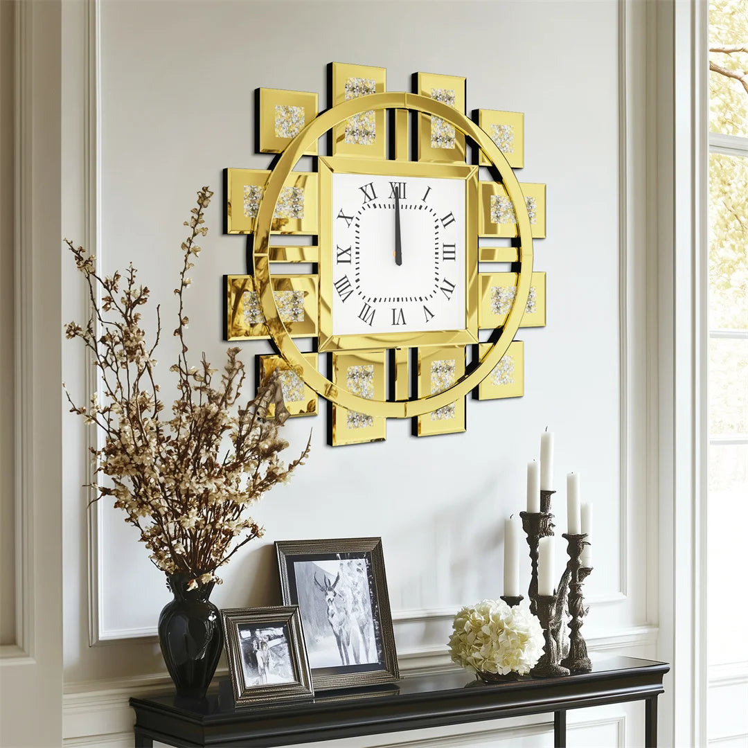 Decorative Wall Clock With Crystal Crushed Diamond Inlay, Battery Operated