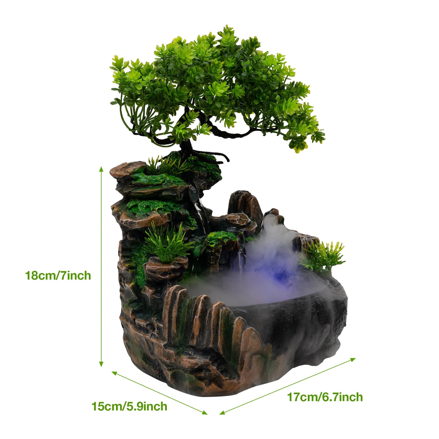 Indoor Tabletop Water Fountain With LED Lights And Atomizer