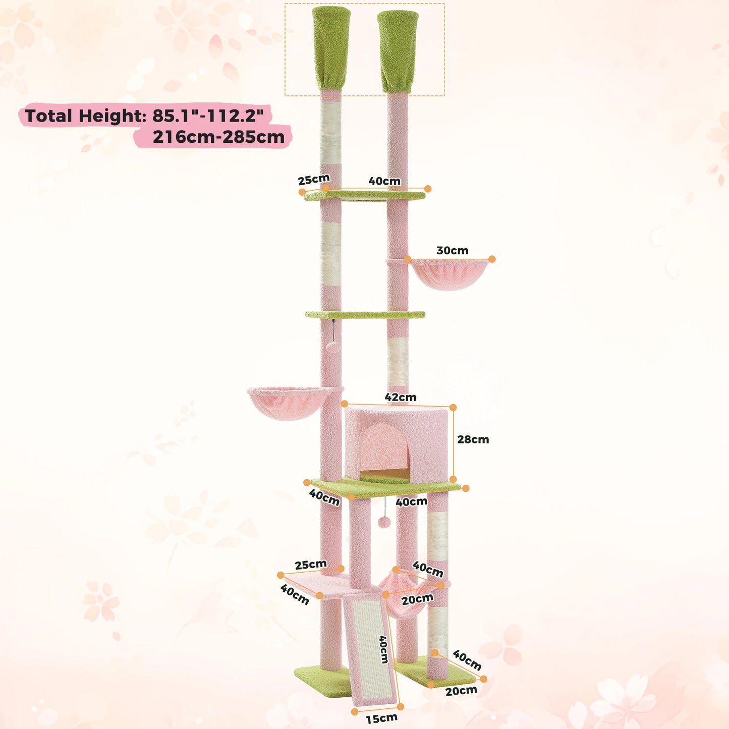 PAWZ Road Floor-To-Ceiling Cat Tree With Sisal Scratching Posts