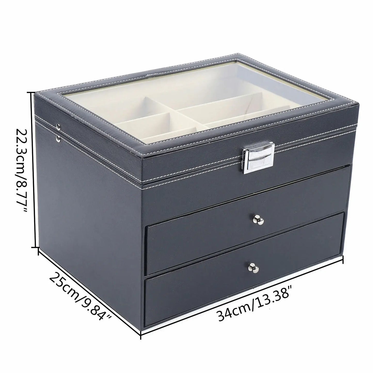 PU Leather Sunglasses Display Box With Glass Window Jewelry Organizer