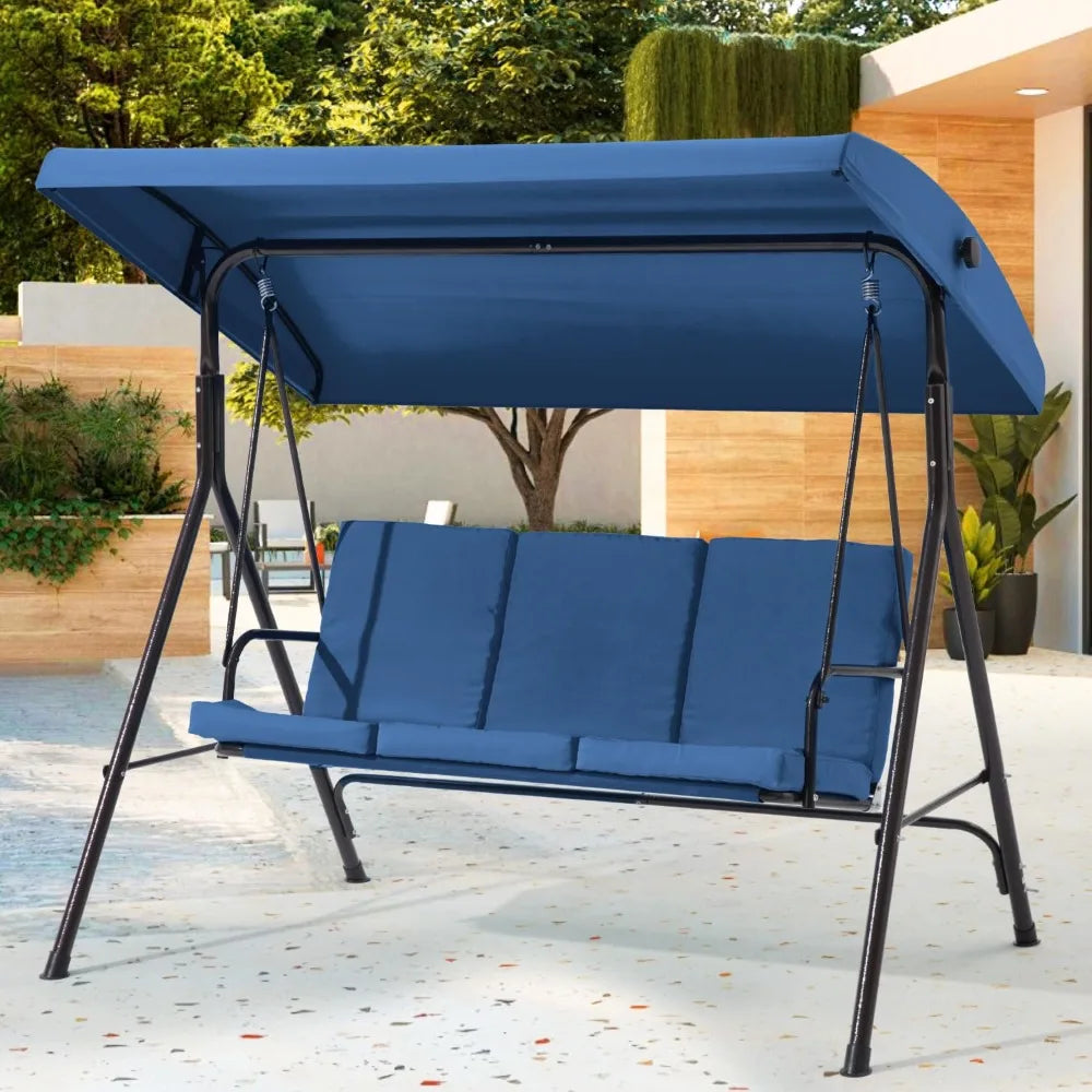 XIAOLANG 3 Seat Patio Swing With Removable Cushions And Canopy
