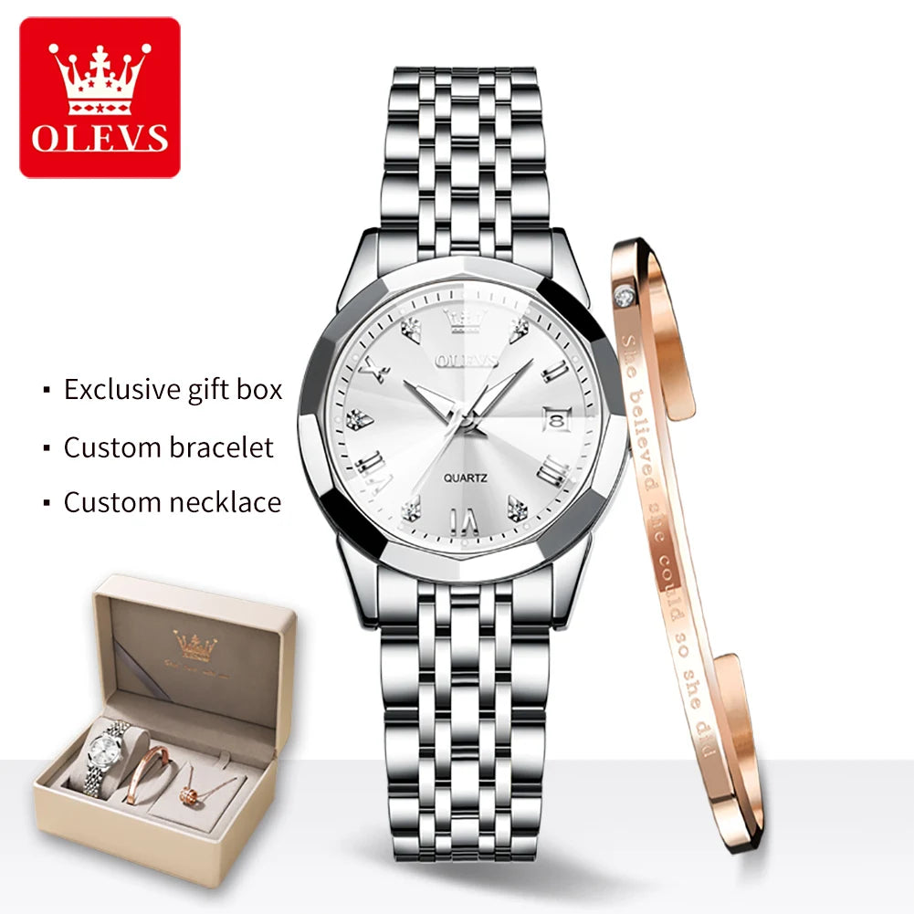 OLEVS 9931 Quartz Women's Watch Stainless Steel Dual Calendar Waterproof