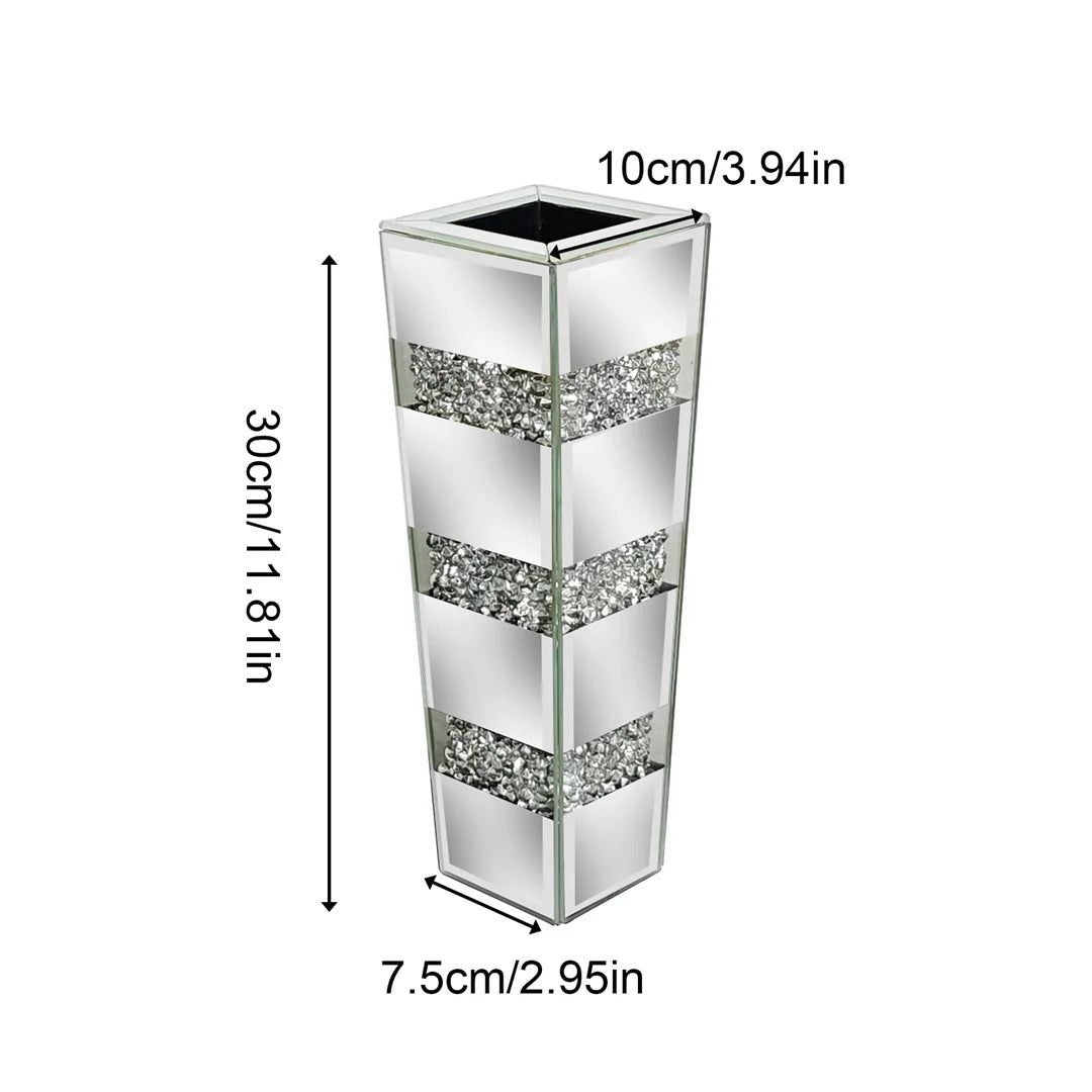 Modern Crystal Glass Floor Vase With Mirrored Stand