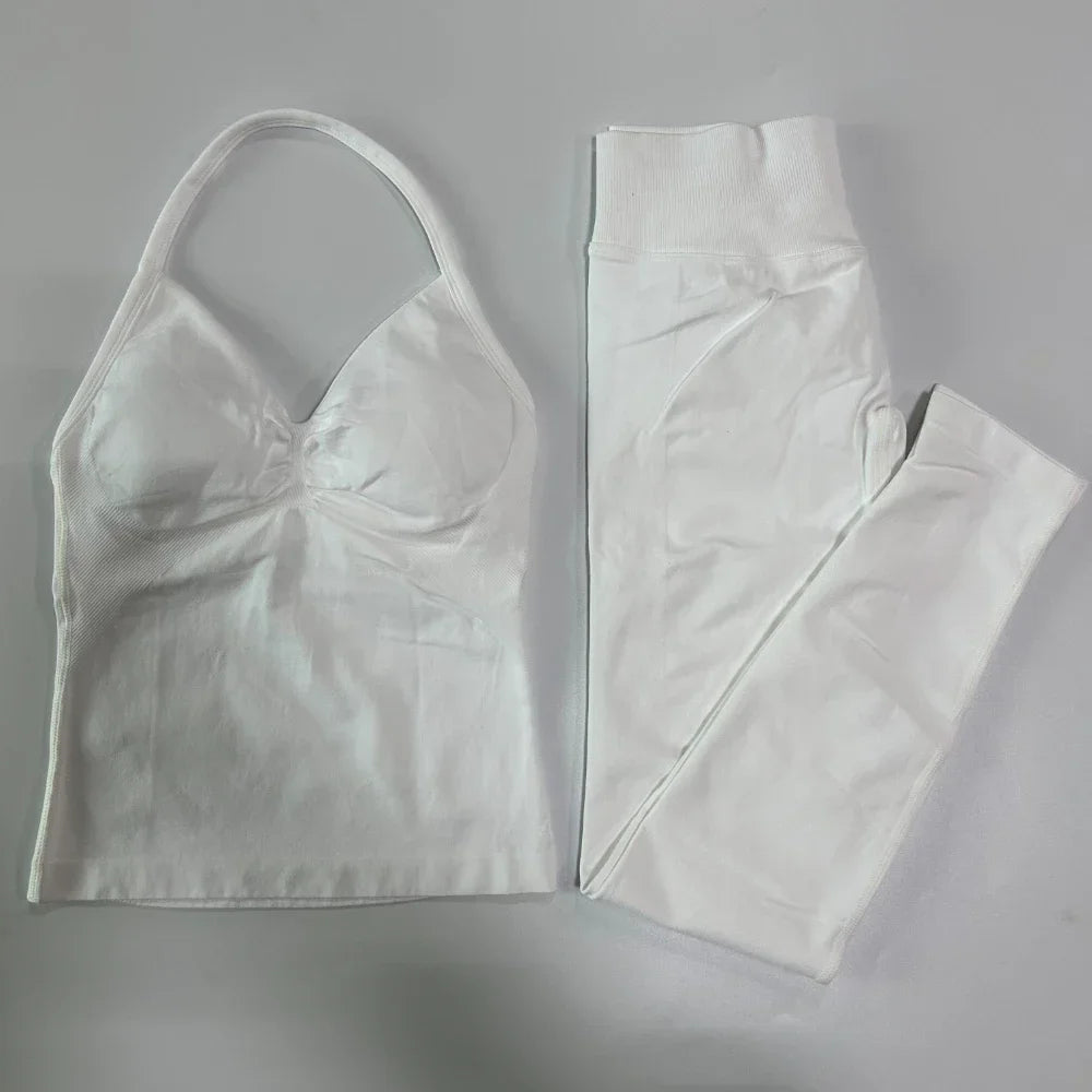 Seamless Gym Set For Women With Tank Top And High Waist Leggings