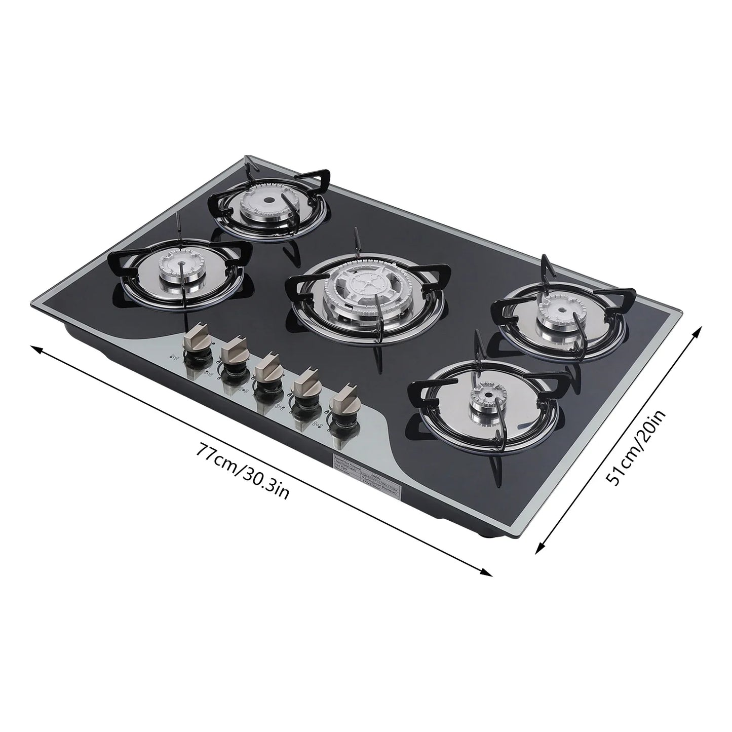 5-Burner Built-In Gas Stove Dual Fuel LPG NG Stainless Steel