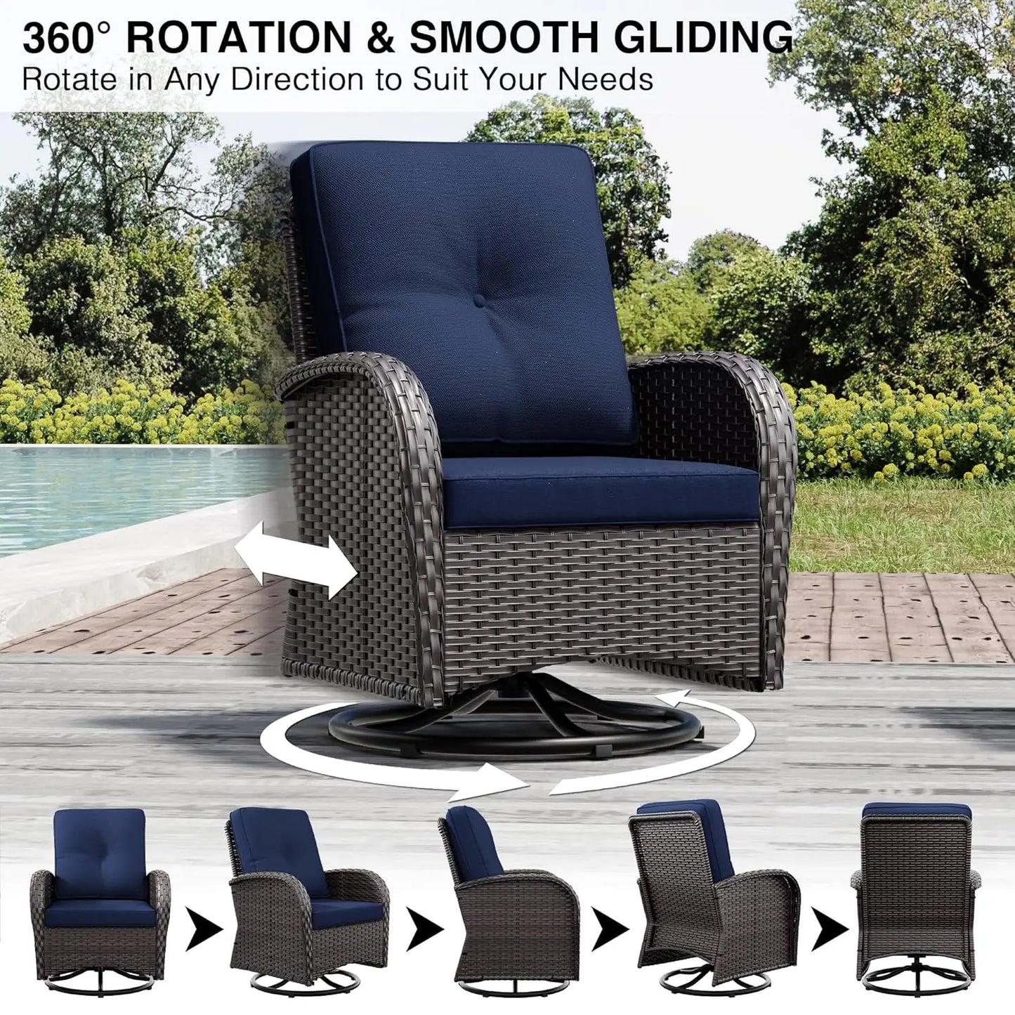 Outdoor Swivel Rocker Chairs 3 Piece Wicker Patio Set