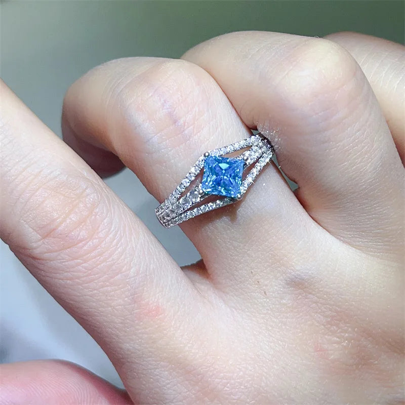 Princess Square Moissanite Engagement Ring Gold Plated Wedding Jewelry